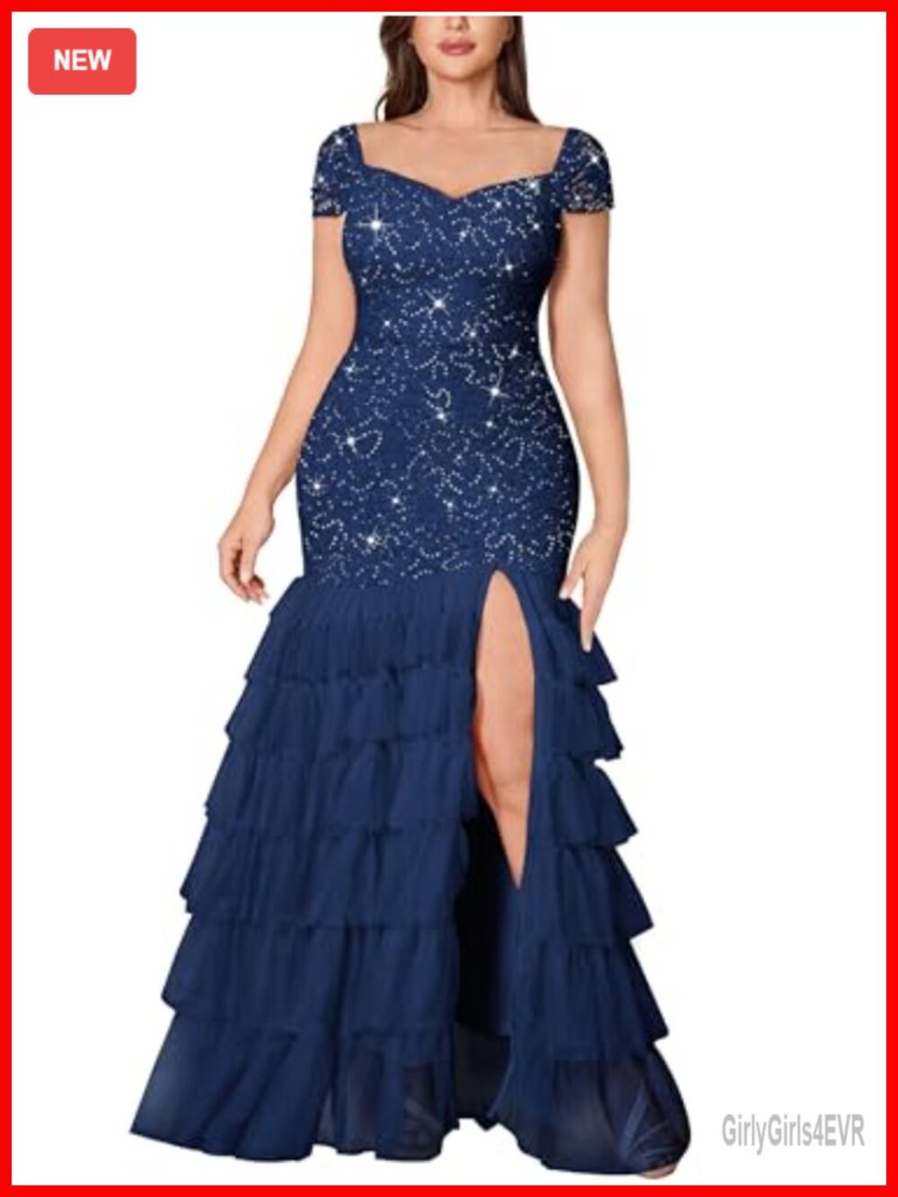 Plus Size Sequin Lace Mermaid Formal Dress with High Slit